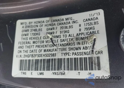 2014 Honda Civic Lx z USA, uszkodzony, nr VIN 2HGFB2F50EH502983